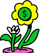 Illustration: flower with dollar sign representing investment yield.