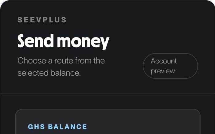 The SeevPlus send money route preview.